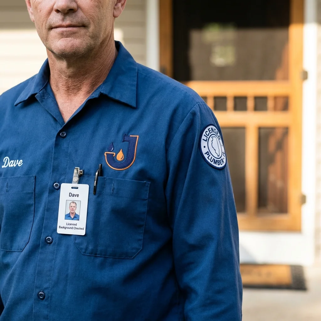 Licensed plumber showing ID badge in Waterville, WA