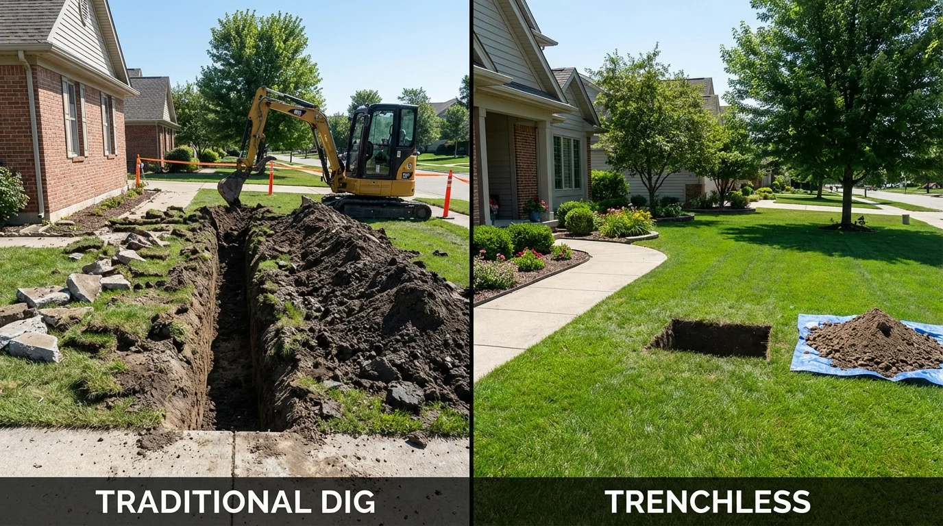 Trenchless sewer repair with minimal yard damage versus traditional excavation in Waterville, WA